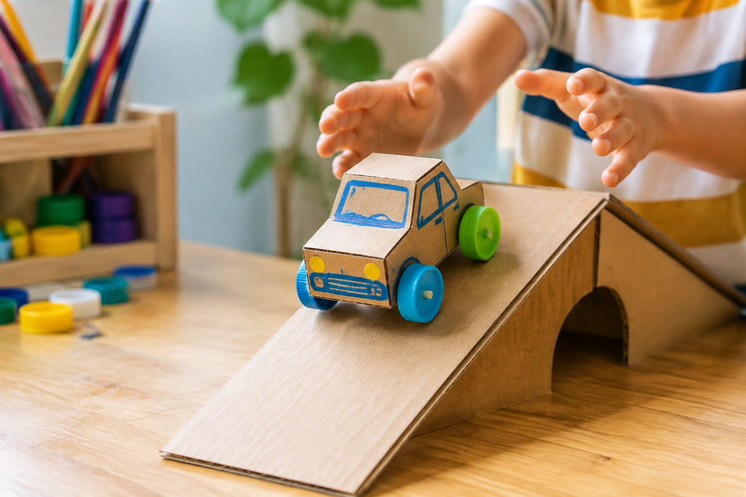 Veicolo fatto in casa costruito da un bambino